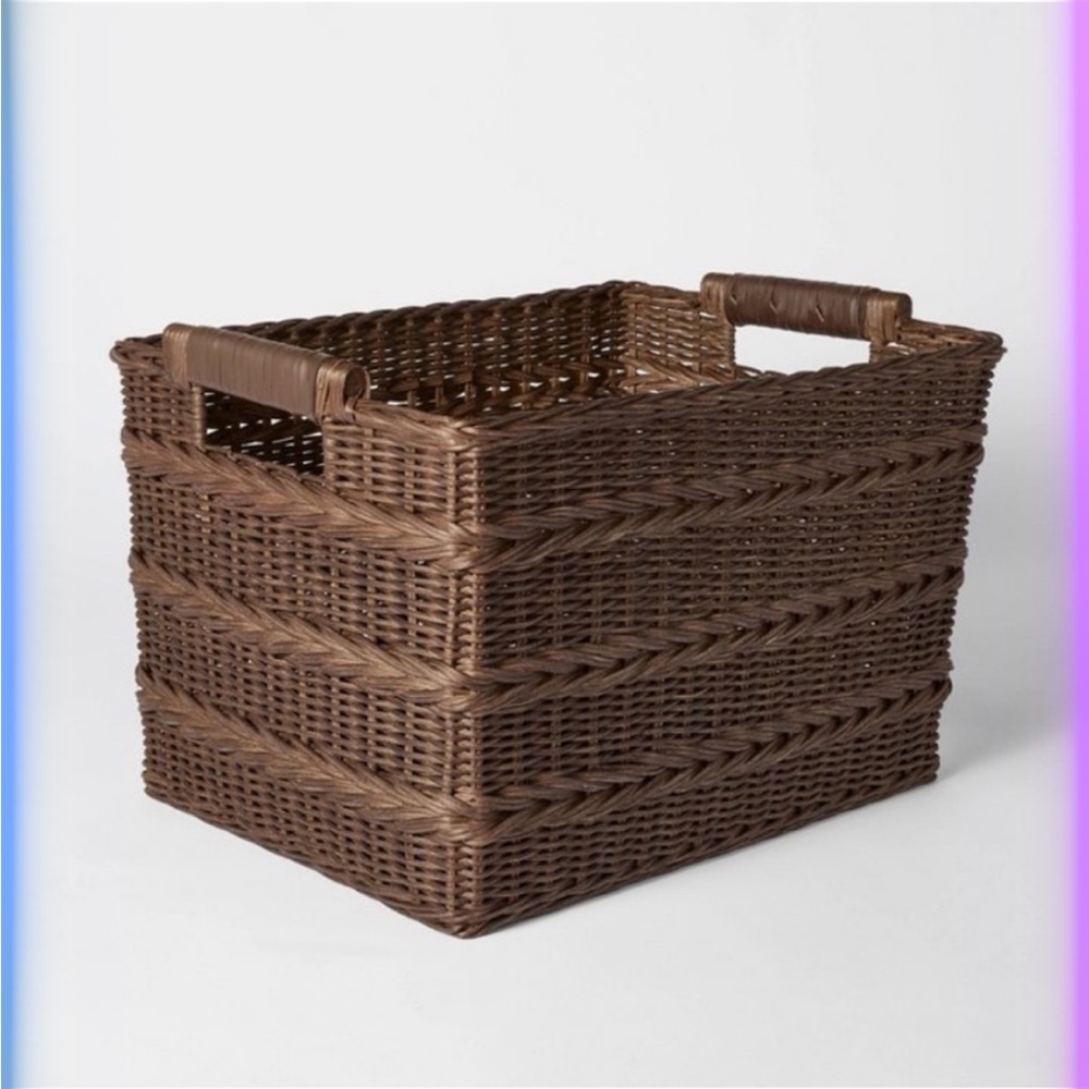 Studio McGee Rectangle Rattan Decor basket w Handles Brown -Large